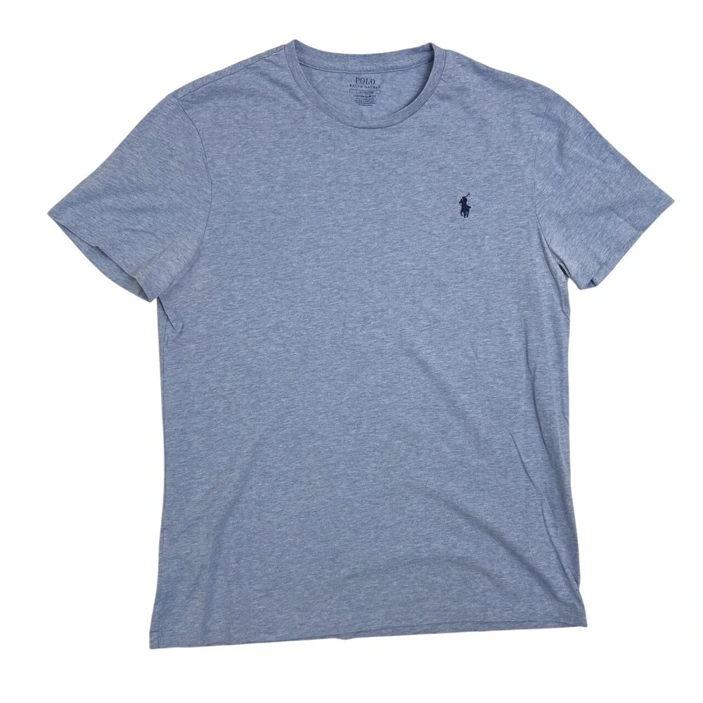Polo Ralph Lauren Mens Custom Slim Fit T-shirt Light Blue Heather‎ L Pony Logo